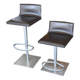 Renzo Fauciglietti and Graziella Bianchi for Frag Bella Adjustable Leather Barstools, Pair For Sale