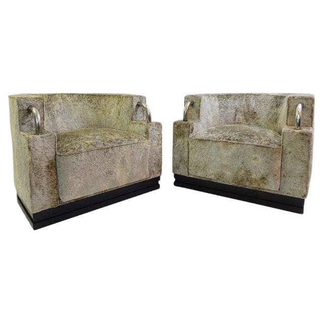 Set of Art Deco Armchairs in Velvet Upholstery For Sale