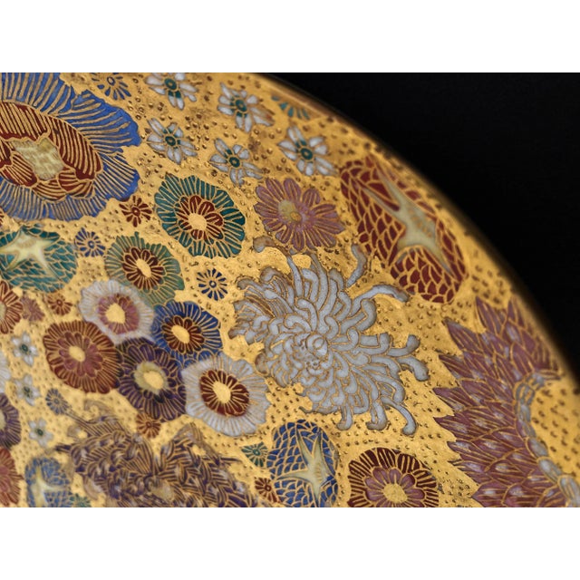Japanese Antique Mid 19th Century Gilt Hand-Painted Satsuma Earthenware Plate, Thousand Flowers For Sale - Image 3 of 13