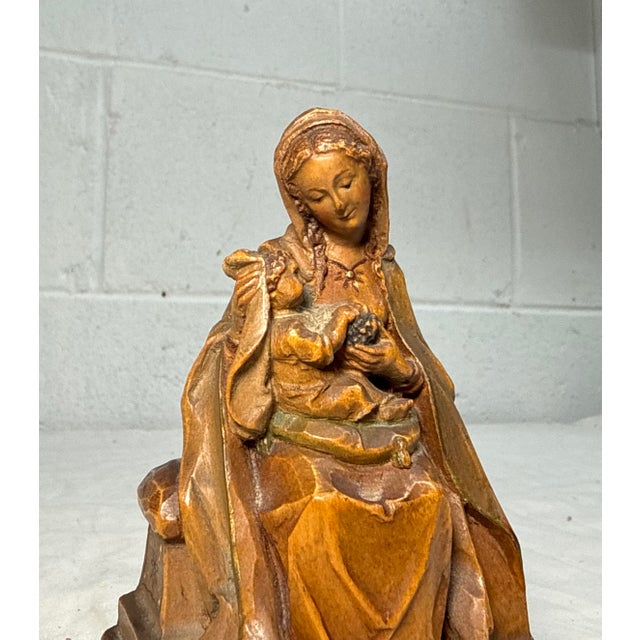 Vintage Hand Carved Wood Religious Virgin Mary Baby Jesus Statue Sculpture Art For Sale - Image 4 of 11