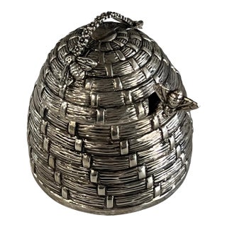1990s Silver Plated Beehive Lidded Honey Keeper For Sale