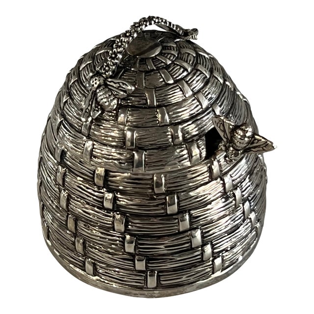 1990s Silver Plated Beehive Lidded Honey Keeper For Sale