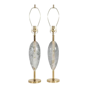 "Purity" Teardrop Shaped Rock Crystal Table Lamps With Brass Hardware by Spark Interior - a Pair