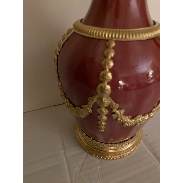 French Antique French Flambé, Glazed, Porcelain Vase With Ormolu Mounts Circa 1910 For Sale - Image 3 of 9