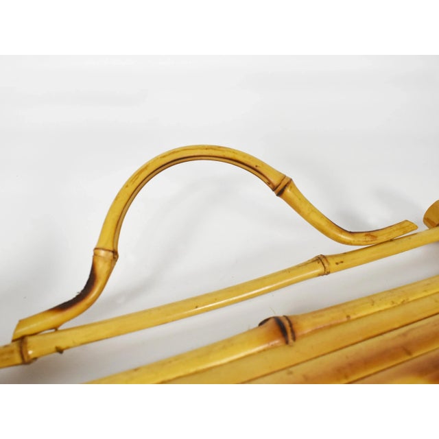 Wood Vintage Mid Century Woven Rattan Stacking Serving Tiki Trays With Handles - Set of 4 For Sale - Image 7 of 9