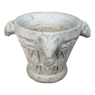 Large Antique White Marble Vase with Carved Ram's Head, 20th Century For Sale