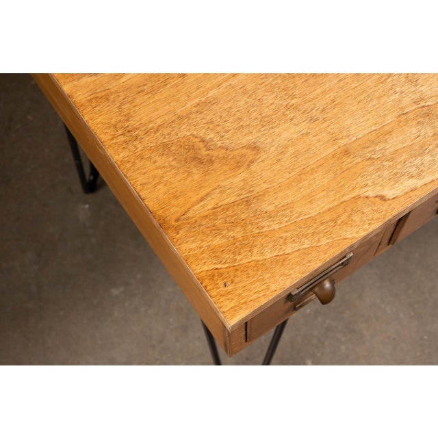 Wood Vintage Oak Card Catalog on Hairpin Legs For Sale - Image 7 of 9