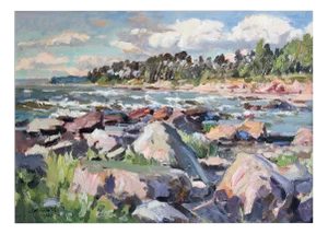 Edgars Vinters, Rocky Seashore, 1980, Oil on Cardboard