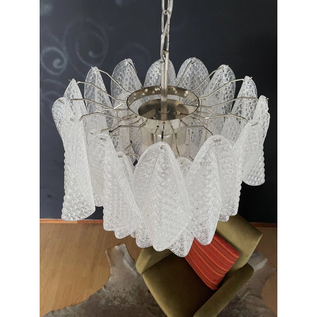 Vintage Italian Murano Glass Chandelier with 41 Rondini Glass Petals, 1980s For Sale - Image 4 of 18