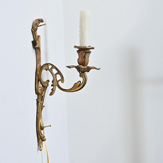 Early 20th Century French Set of Four Louis XV Style Bronze Wall Sconces For Sale - Image 10 of 13