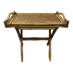 Vintage 1980’s Bamboo & Wicker Folding Tray Table