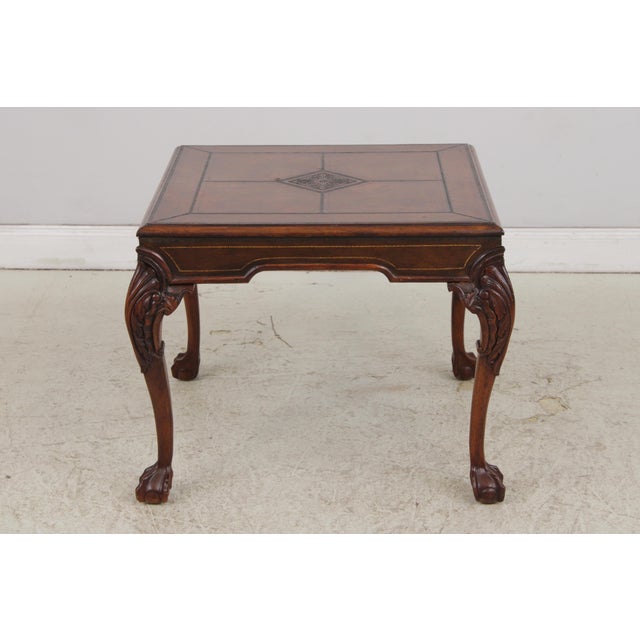 Chippendale Pair Chippendale Tooled Leather Mahogany Lamp Tables For Sale - Image 3 of 14