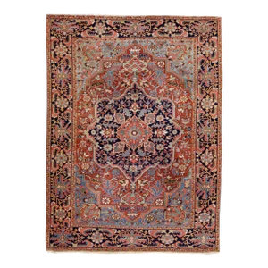 Rust Antique Persian Heriz Handmade Medallion Designed Wool Rug