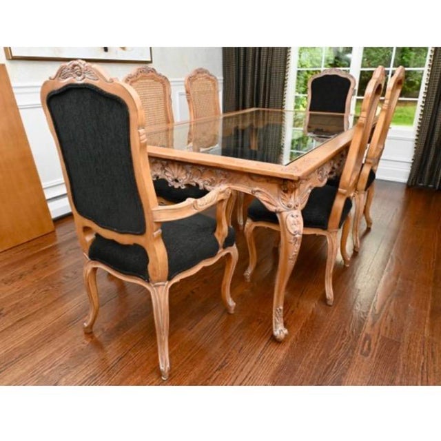Dining Table With Set of 6 Country French Style Dining Chairs For Sale - Image 15 of 16