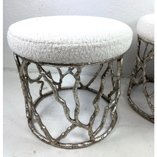 Metal Modern Faux Bois Nickel Plated Benches/ a Pair For Sale - Image 7 of 10