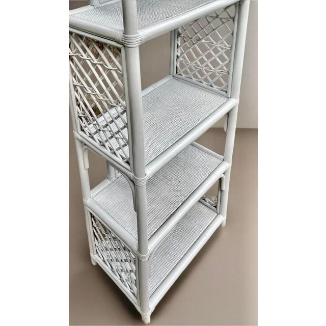 Coastal White Bamboo and Wood Bookcase For Sale - Image 4 of 9