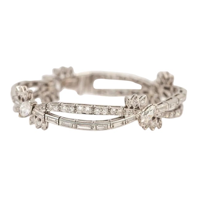 Vintage "Er" Platinum 7.10-Carat Diamond Crisscross Bracelet-Size 6.5" For Sale