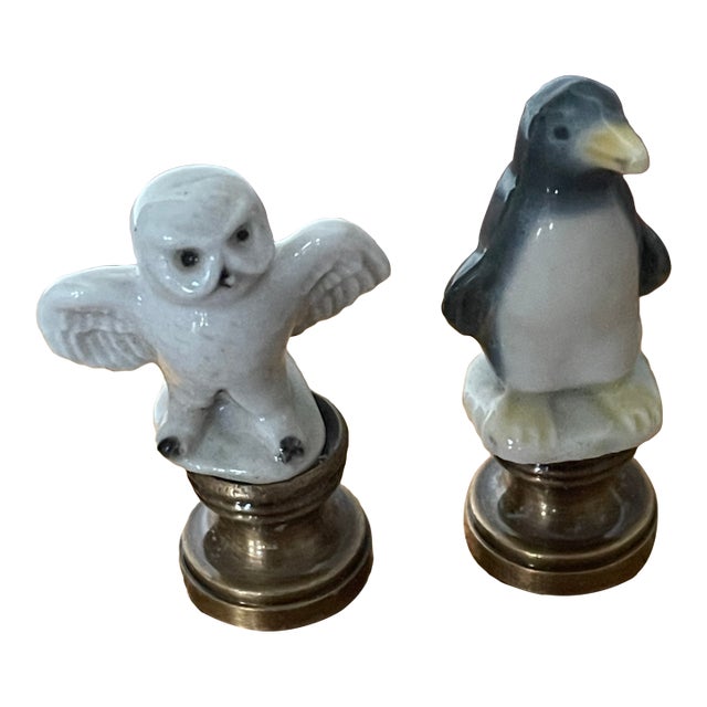 1960s Cute Little Critters Owl Penguin Figurines Lamp Finials For Sale