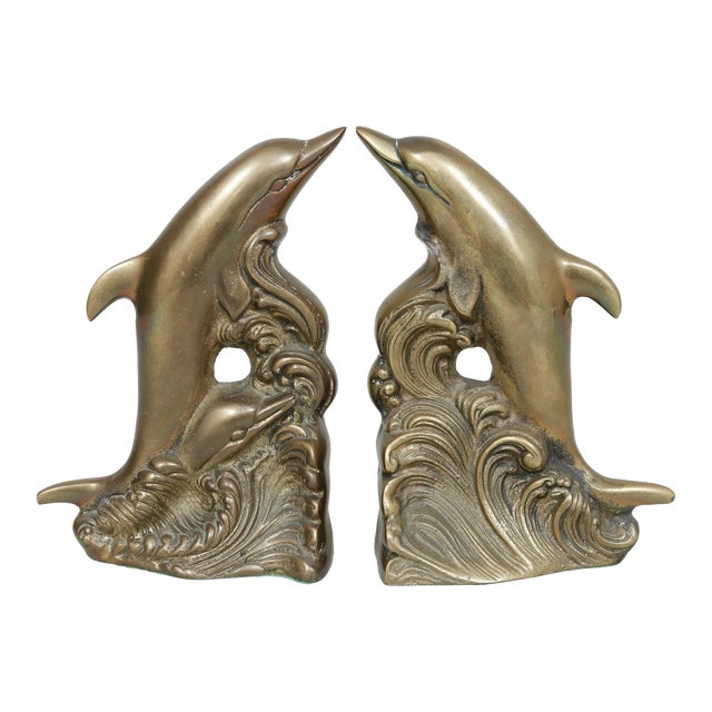 Brass Dolphin Bookends - a Pair For Sale