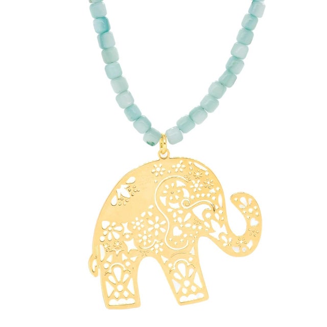 Contemporary Bohemian Gold Elephant Beaded Necklace For Sale - Image 3 of 7