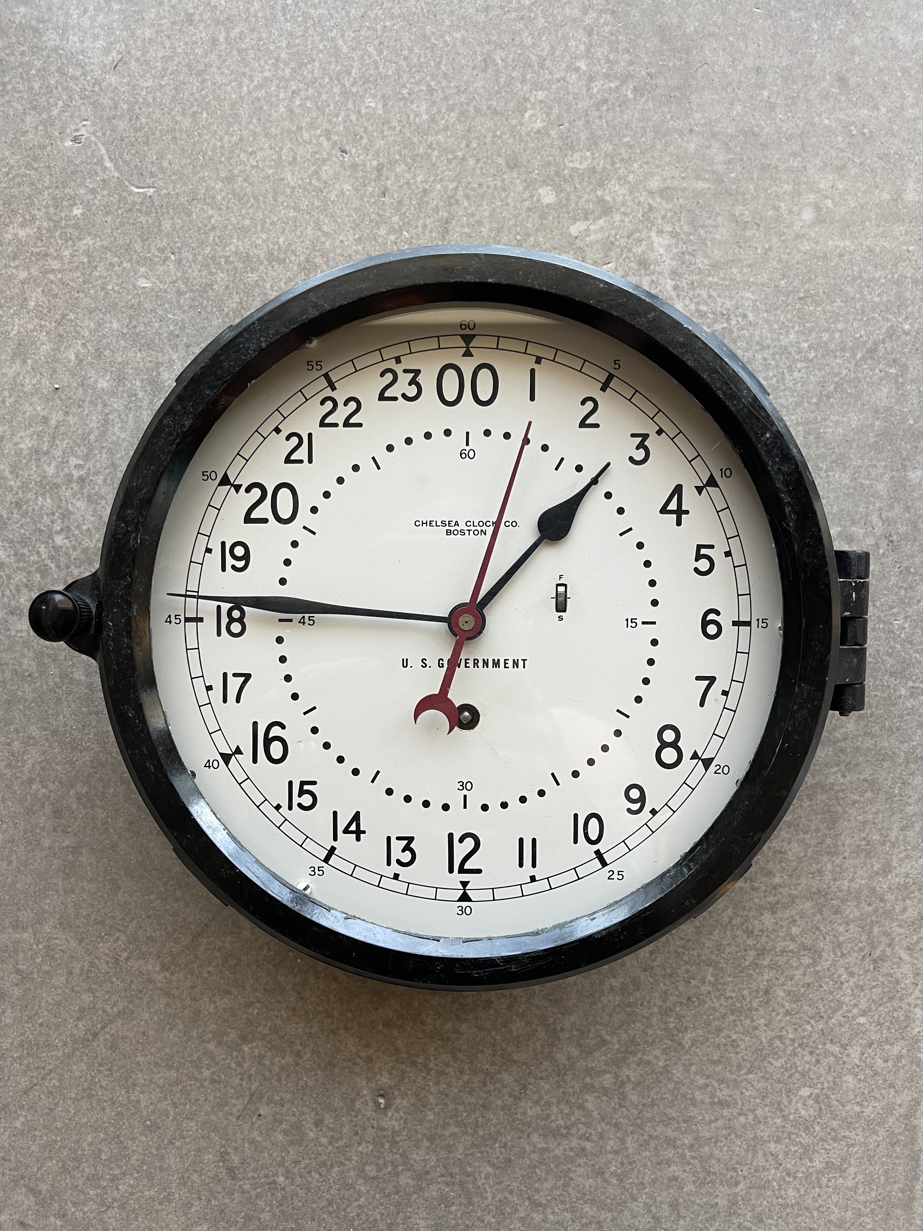 Vintage Us Govt Chelsea Ships Clock 24 Hour Navy Red Sweeping Hand