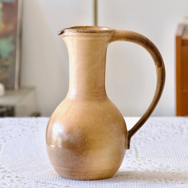 Beige Large Handcrafted Stoneware Pitcher, 1920s For Sale - Image 8 of 8