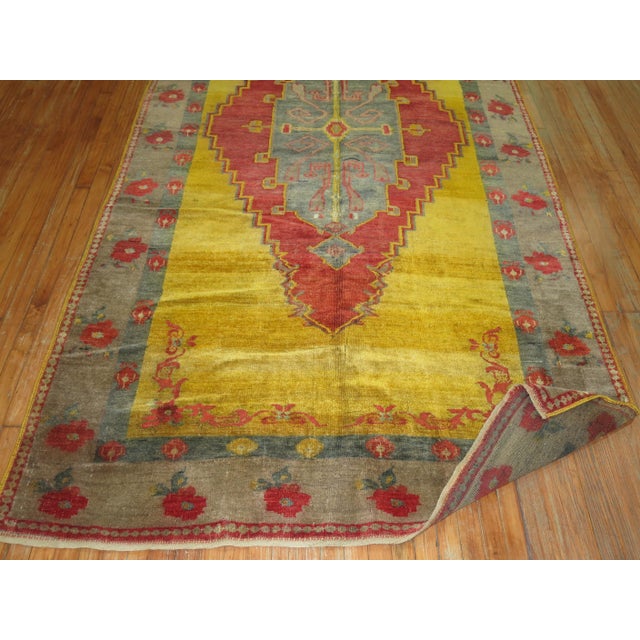 Zabihi Collection Yellow Turkish Gallery Rug For Sale - Image 9 of 12