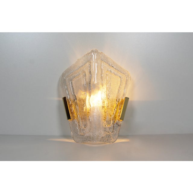 Ice Glass and Brass Wall Lamps from Hillebrand Lighting, 1970s, Set of 2 For Sale - Image 9 of 11