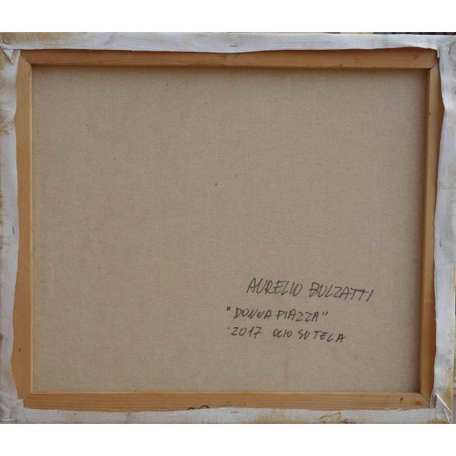 Contemporary Aurelio Bulzatti, Donna Piazza, Original Oil on Canvas, 2017 For Sale - Image 3 of 4