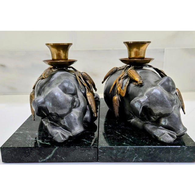 Vintage Petites Choses Pewter Sleeping Pig Candle Holders on Green Marble – Pair, Usa For Sale - Image 4 of 15