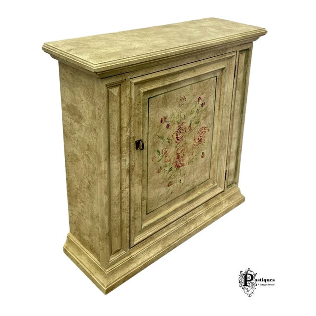 Ivory Vintage Rustic Shabby Chic Floral Painted Hall Chest & Mirror For Sale - Image 8 of 13