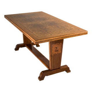 Swedish Grace Mahogany and Birch Burl Marquetry Dining Table, Sweden, 1930s For Sale