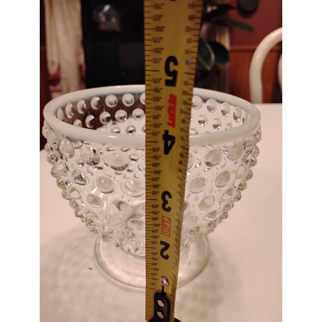 Mid-Century Modern Vintage Fenton Moonstone Hobnail Glass Bowl White Clear Ombrè Art Glass For Sale - Image 3 of 7