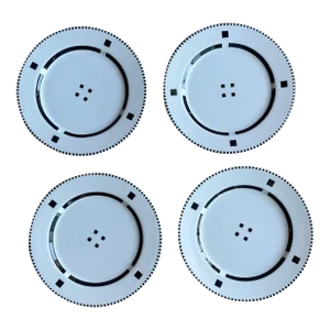 1980s Gwathmey Siegel Kaufman Tuxedo Swid Powell Porcelain Luncheon Plates- Set of 4