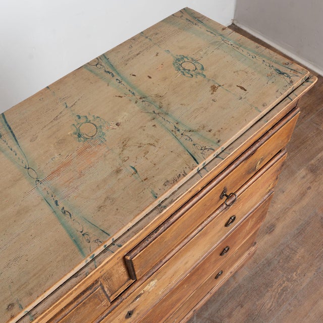 Brown Early 19th Century Swedish Original Painted Pine Chest of Five Drawers For Sale - Image 8 of 13