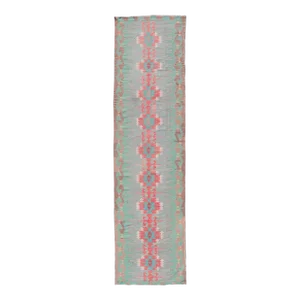 Mid 20th Century Geometric Medallion Vintage Turkish Tribal Kilim Flat-Weave Runner