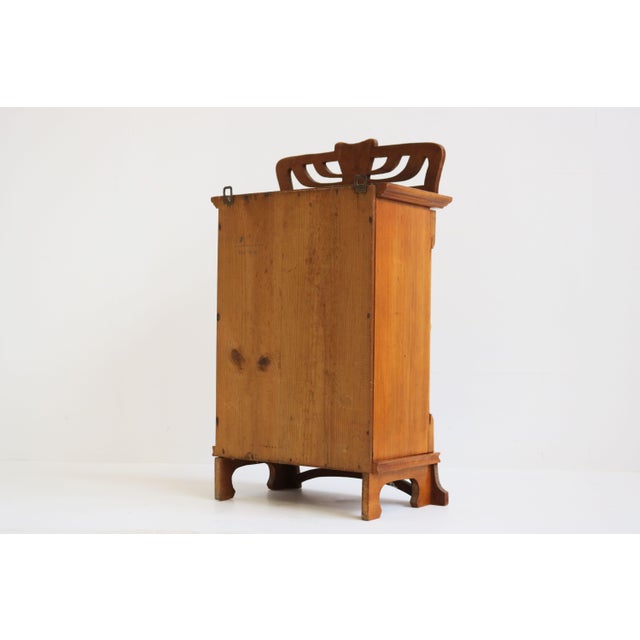 Antique Dutch Art Nouveau Wall Cabinet in Cherry Wood and Brass, 1910 For Sale - Image 9 of 11