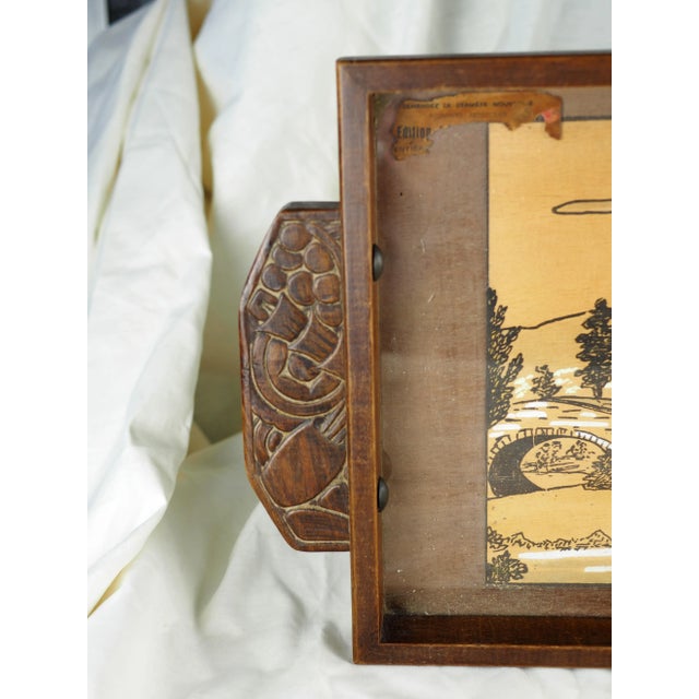 Rare tray to hang with mountain landscape, Basque chalet and elderly couple : woman with traditional Basque shawl and pie,...