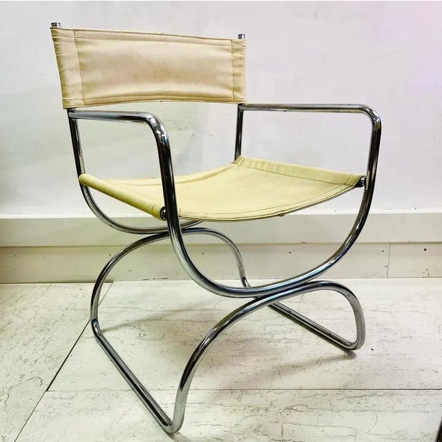 Set of Mid-Century Chrome and Cream Dining Chairs, 1970s For Sale - Image 6 of 13