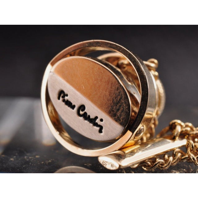 Black Vintage PIERRE CARDIN Steel & Gold Plate Logo Cufflinks, Original Case Circa1960 For Sale - Image 8 of 12