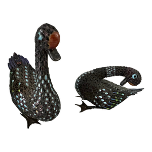 Antique Chinese Export Silver Filigree Enameled Ducks