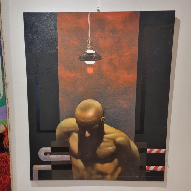 Roberto Nezzi, Nude Man, Mixed Media on Canvas, 2000 For Sale - Image 3 of 9