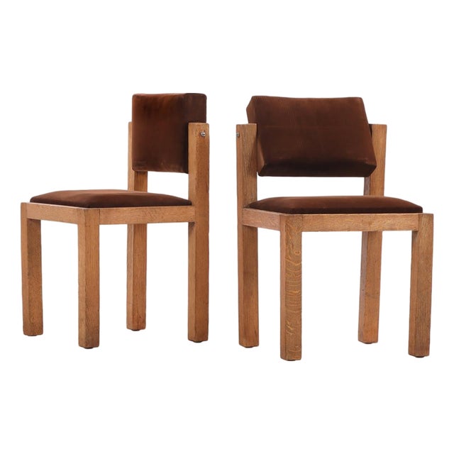 Pair of French Brutalist Oak Side Chairs With Adjustable Tilting Backs, C 1960 For Sale