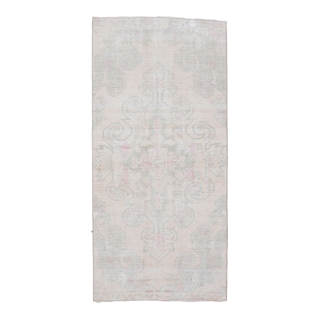 1970s Vintage Handmade Wool Cotton Turkish Beige Area Rug For Sale