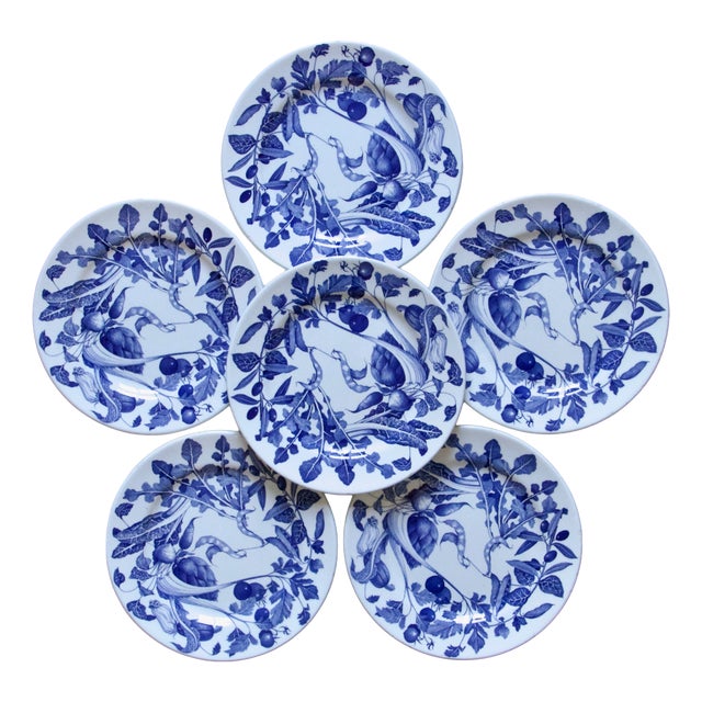 19th Century French Ironstone Plates with Vegetable Garden Decoration, 1930s, Set of 6 For Sale