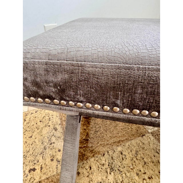 Pair of Early 2000s Faux Crocodile X-Base Benches With Nailhead Trim For Sale - Image 9 of 10