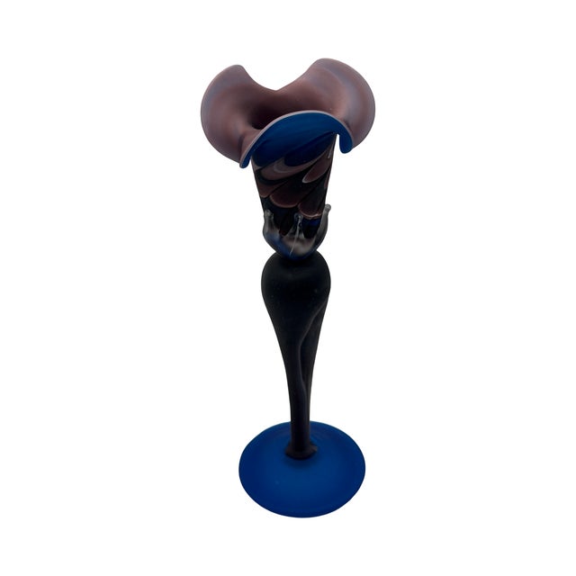 Late 20th Century Art Glass Vase Cobalt Blue & Amethyst Hand Blown Sculptural Glass For Sale - Image 4 of 12