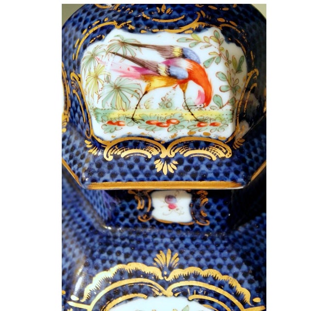 Seven Piece “Chelsea Bird’ Pattern Garniture of Antique English Porcelain For Sale - Image 4 of 16