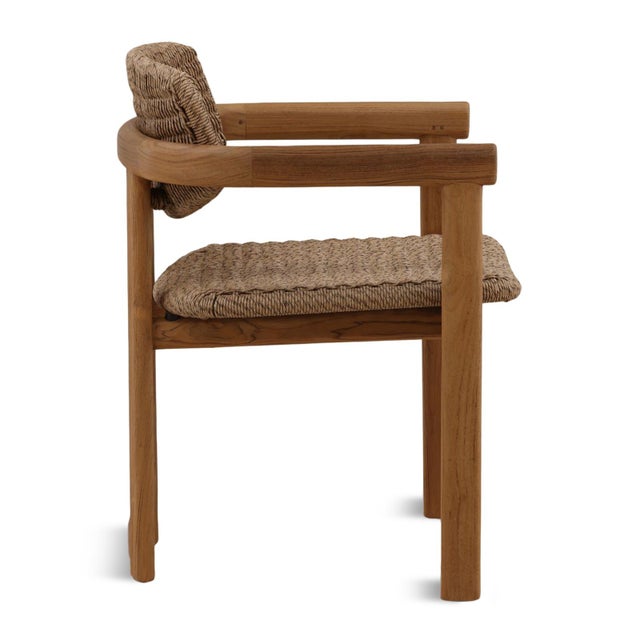 Contemporary Modern Brown Faux Wicker & Teak Outdoor Dining Chair For Sale - Image 3 of 6