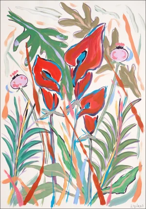 2024, Still Life Painting of Exotic Flowers Bouquet, Acrylic Painting on Watercolor Paper by Romina Milano